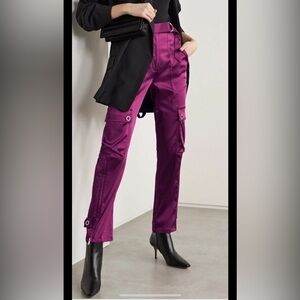 Jonathan Simkhai Satin Slim Leg Pants Zipper Pockets Purple Sz 4